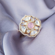 Pink Polki Kundan Ring