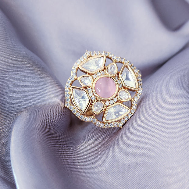 Pink Polki Kundan Ring
