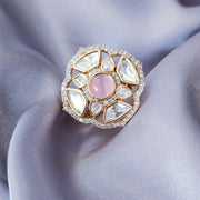 Pink Polki Kundan Ring