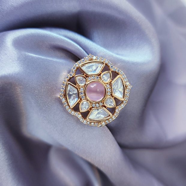 Pink Polki Kundan Ring